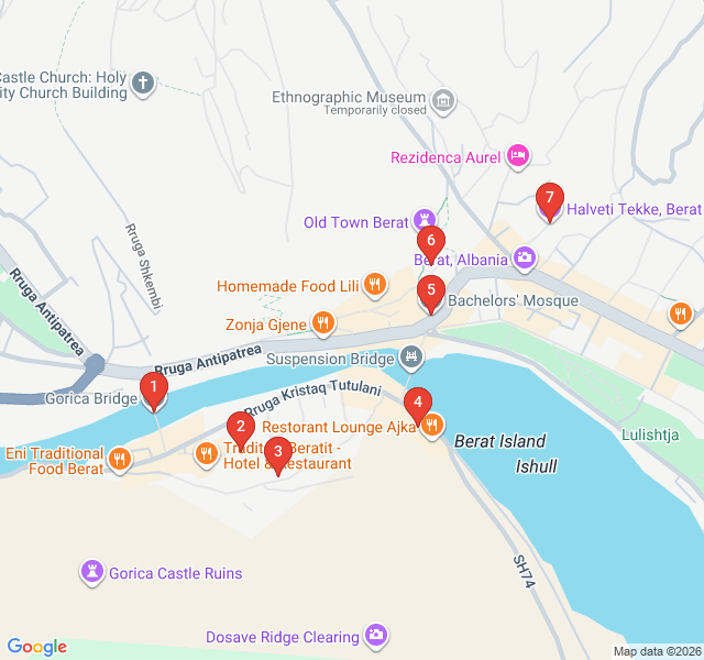 Route map for The Two Faces of Berat: Mangalem vs Gorica