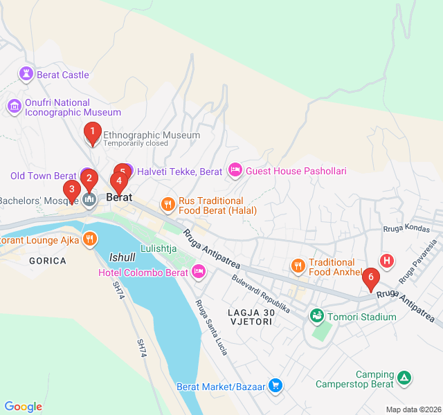 Route map for Ottoman Flavors: A Culinary Walk through Old Berat