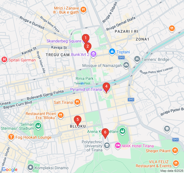 Route map for Tirana After Dark: Neon and Landmarks