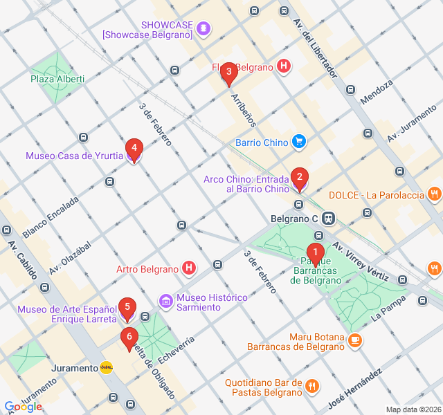 Route map for Belgrano: Mansions and Chinatown