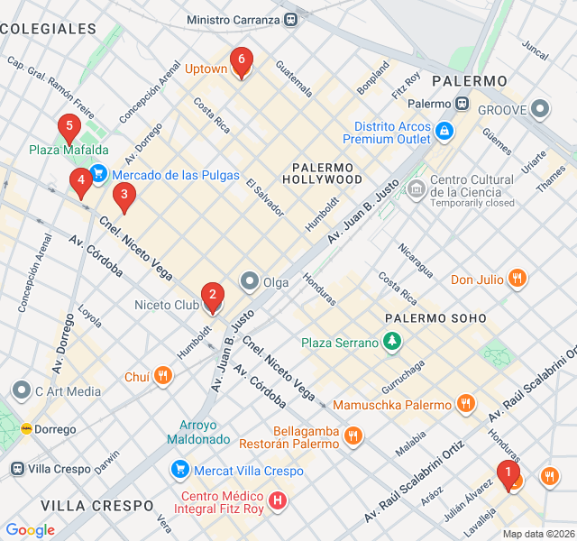 Route map for Palermo Hollywood Gastronomy Walk