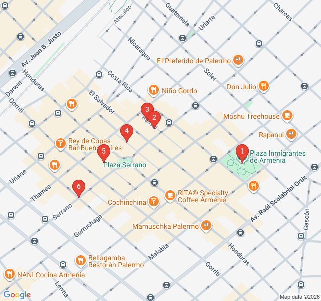 Route map for Palermo Soho Street Art Safari