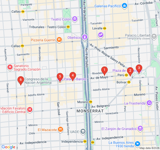 Route map for Paris of the South: Avenida de Mayo