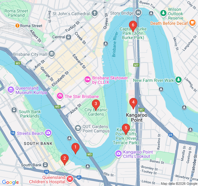 Route map for Botanical Bliss: City Gardens to Kangaroo Point