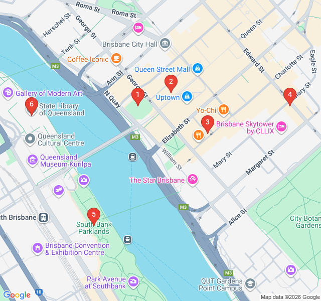 Route map for Brisbane Literary Landmarks and Archives