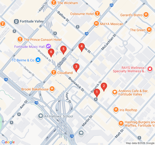 Route map for Laneways and Layers: Fortitude Valley Street Art