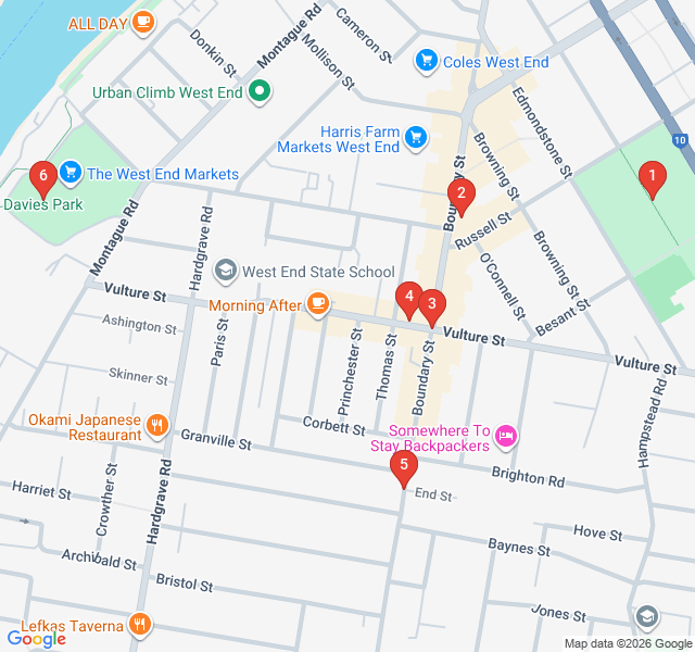 Route map for West End Boho and Global Flavors