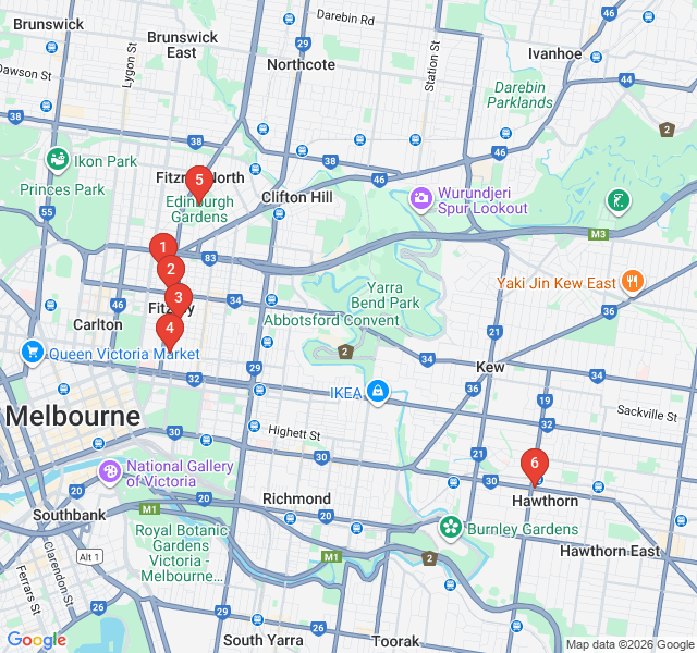 Route map for Fitzroy Bohemian Roots and Street Art