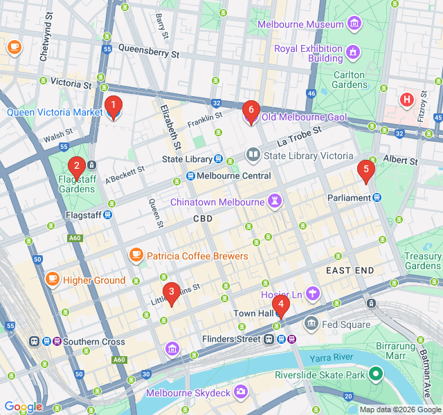 Route map for Ghosts and Gallows of Old Melbourne