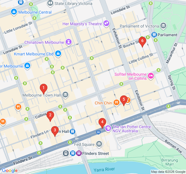 Route map for Melbourne Laneway Art and Espresso Secrets