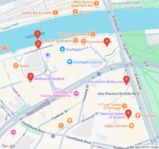 Route map for Southbank Arts and Riverside Culture