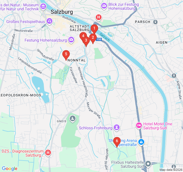 Route map for Nonntal: Salzburg's Creative Quarter