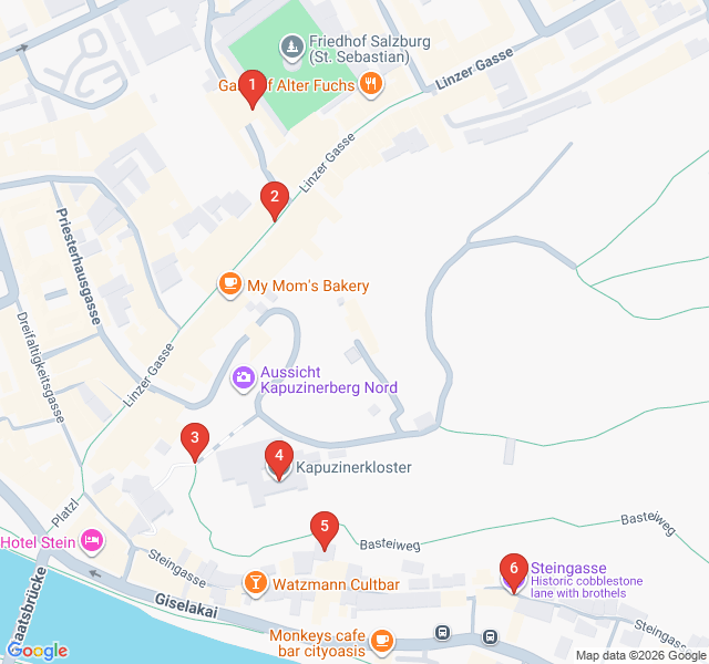 Route map for Steingasse: The Artisans’ Ancient Alley