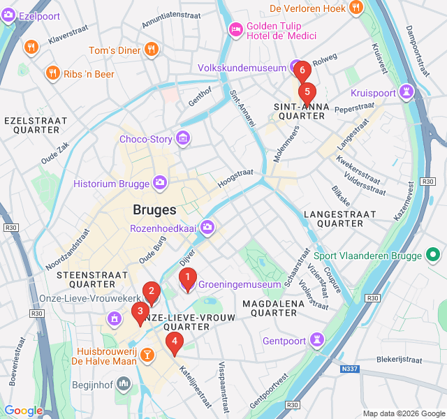 Route map for The Artisans of Bruges: Flemish Primitives and Fine Lace