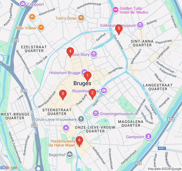 Route map for Belgian Brews and Historic Taverns