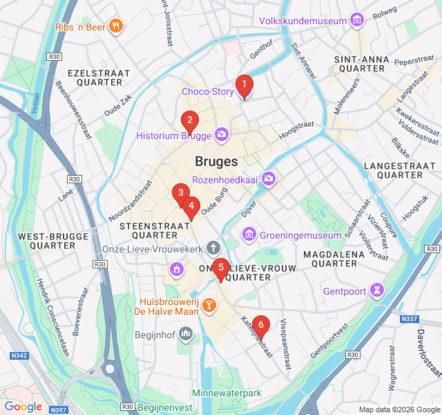 Route map for Bruges' Sweetest Secrets: A Chocolate Walk