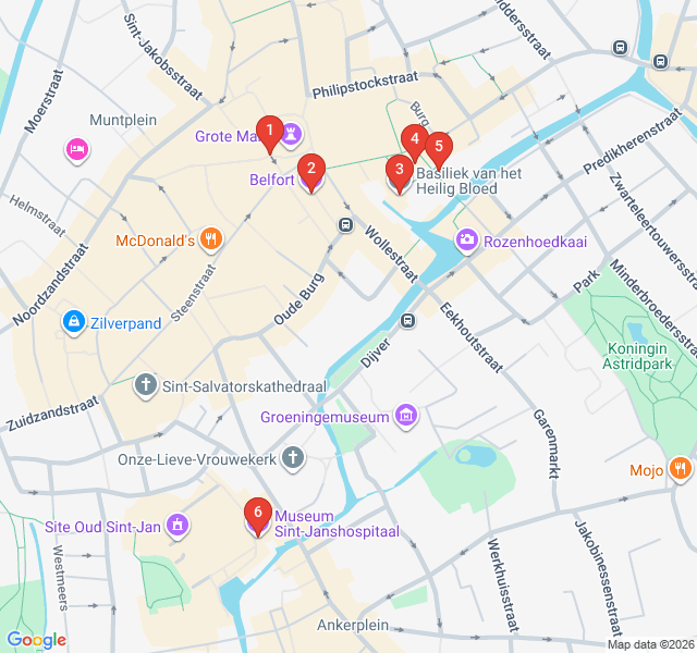 Route map for The Heart of Medieval Bruges
