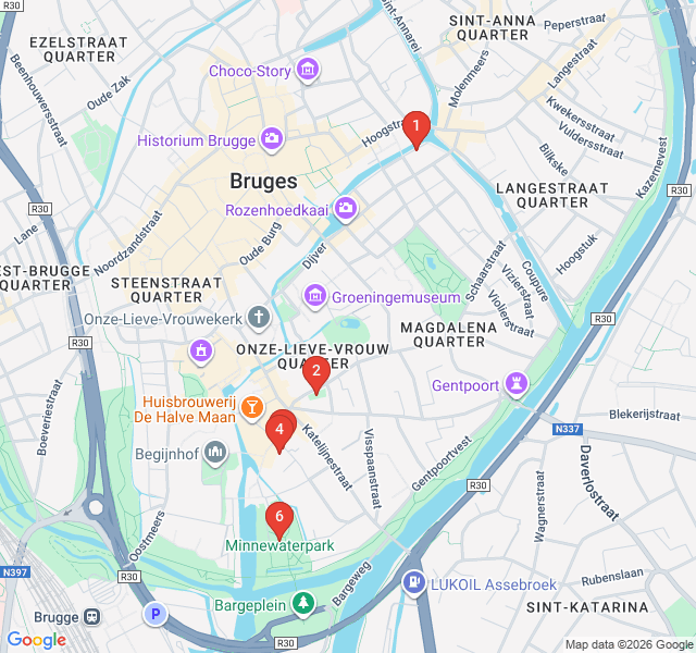 Route map for Silent Bruges: Secret Courtyards and Almshouses