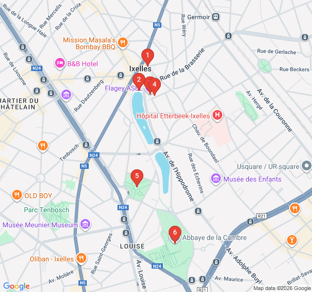 Route map for Flagey and the Ponds of Ixelles