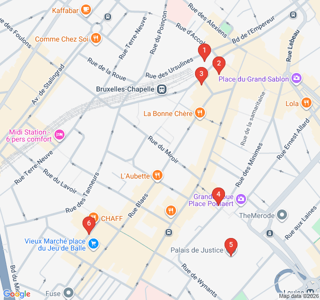 Route map for The Marolles Flea Market and Folklore