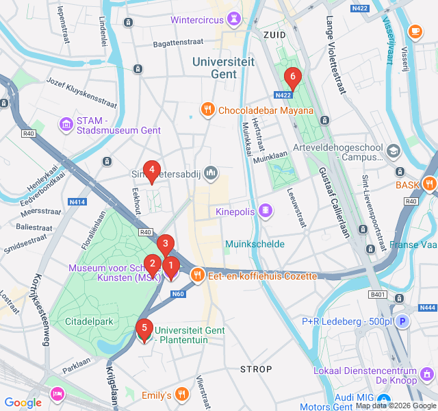 Route map for Ghent's Green Belt: Parks and Citadels
