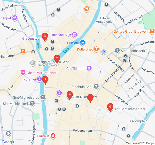 Route map for The Medieval Heart of Ghent