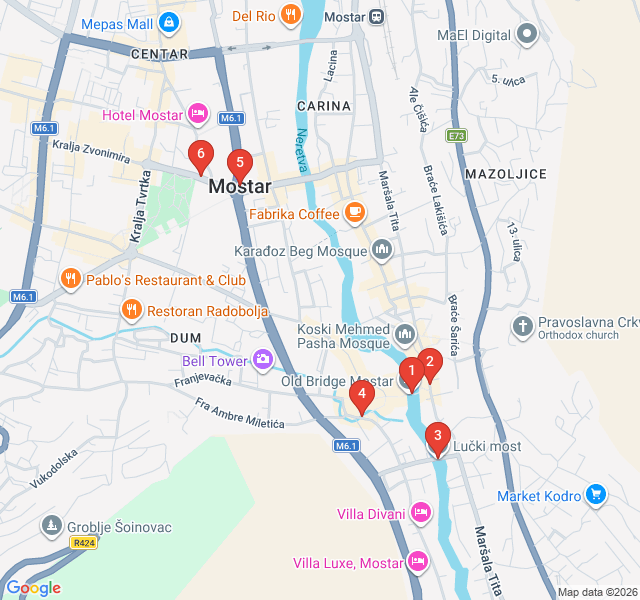 Route map for Mostar After Dark: Pubs and Panoramas