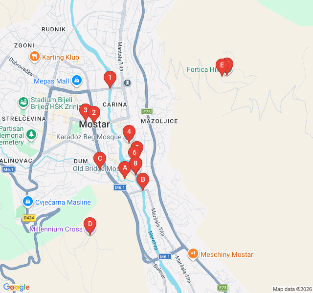 Route map for The Neretva Canyon Photography Trail