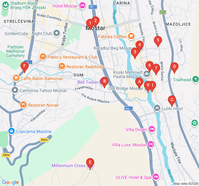 Route map for Sacred Mostar: The Multi-Faith Trail