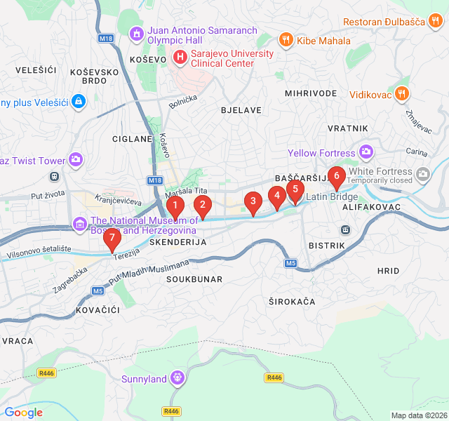 Route map for Bridges of the Miljacka: A Photo Walk
