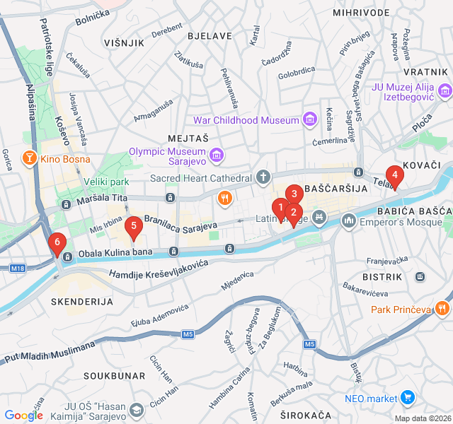 Route map for Literary Sarajevo: From Nobel Prize to Poetry