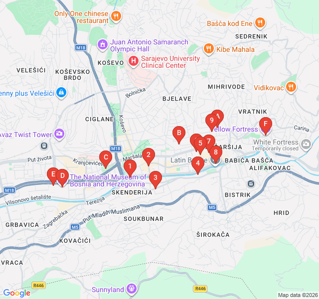Route map for Sarajevo Street Art & Urban Expression