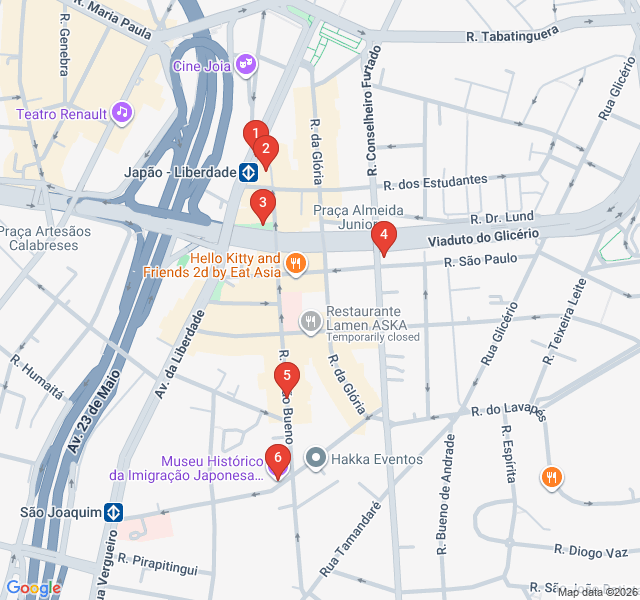 Route map for East Meets West in Liberdade