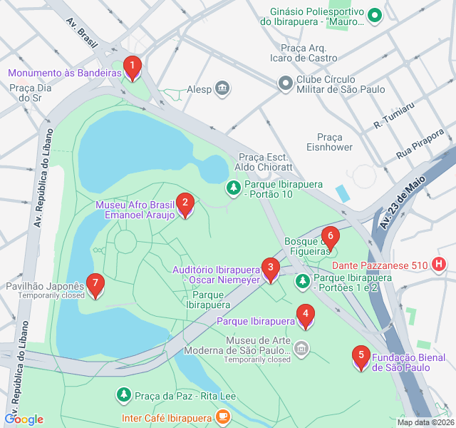 Route map for Niemeyer’s Curves: An Ibirapuera Architectural Walk