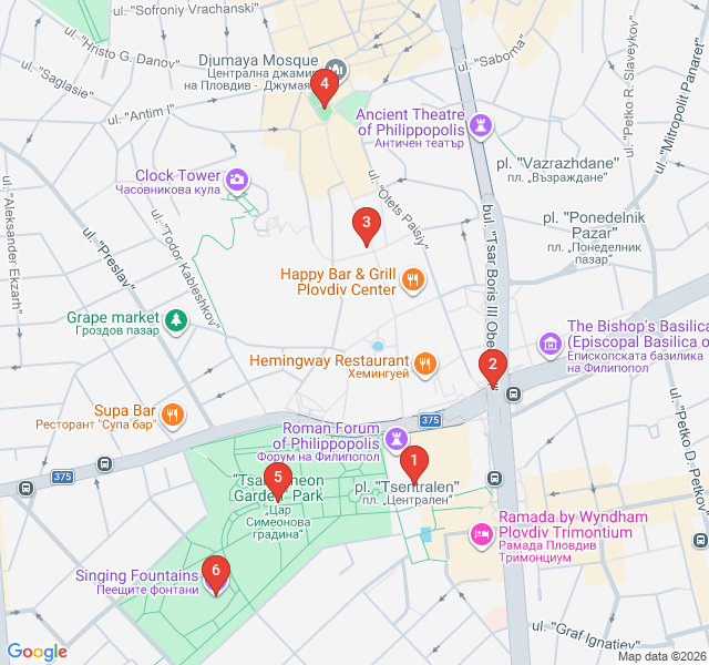 Route map for The Longest Pedestrian Street: Plovdiv’s Modern Heart