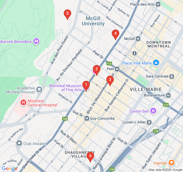 Route map for Mansions of the Golden Square Mile
