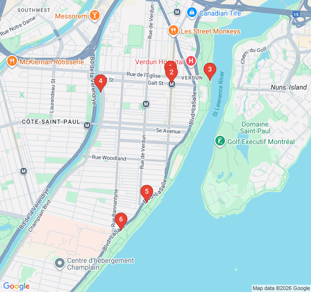 Route map for Verdun’s Riverfront and Boardwalk Charm