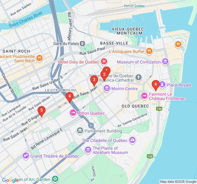 Route map for Poutine and Pastries: An Old Quebec Foodie Walk