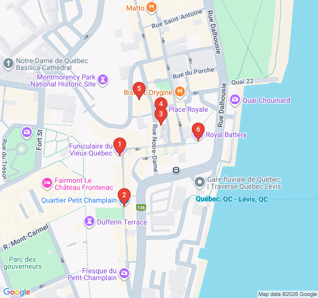 Route map for Riverside Roots: Lower Town and Petit-Champlain
