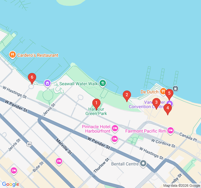 Route map for Coal Harbour's Olympic Spirit and Glass Spires