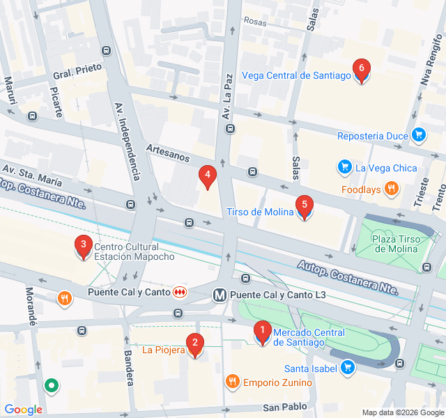 Route map for The Culinary Soul: Markets of the Mapocho