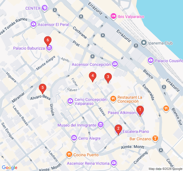 Route map for Murals of Cerro Alegre and Concepción