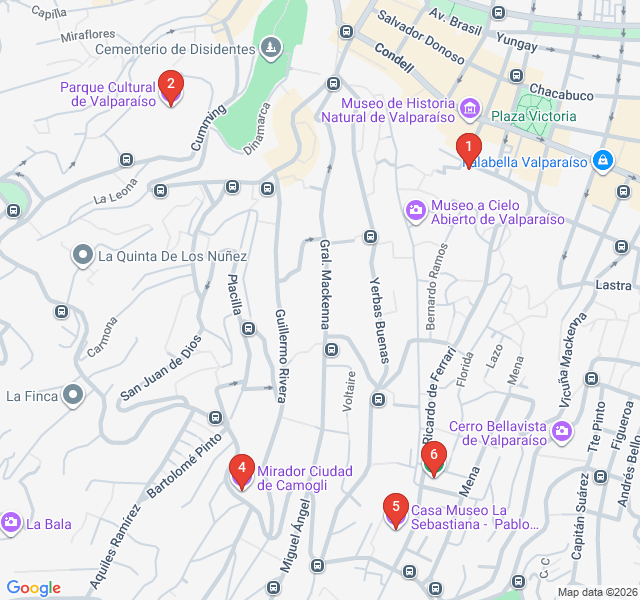 Route map for Pablo Neruda’s Hilltop Haven