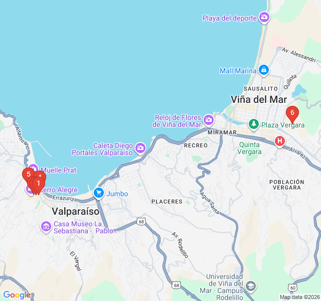 Route map for Valparaiso's British Heritage Walk