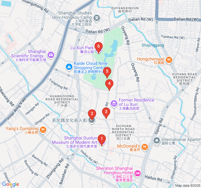 Route map for Literary Ghosts of Shanghai: From Lu Xun to the 1930s