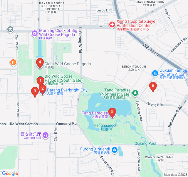 Route map for Tang Dynasty Glories: The Qujiang Royal Heritage Route