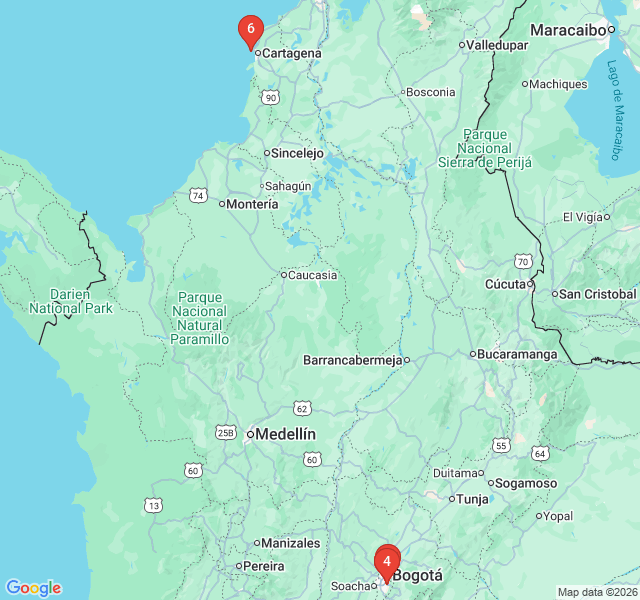 Route map for Green Fire: The Bogota Emerald Trade