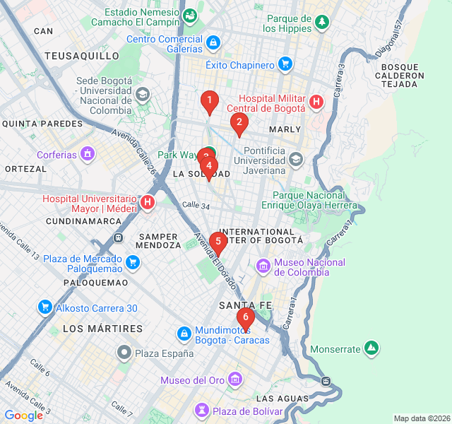 Route map for Tudor Houses and Park Way: Bohemian Teusaquillo