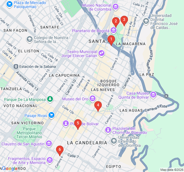 Route map for The Brick Master: Rogelio Salmona's Bogota