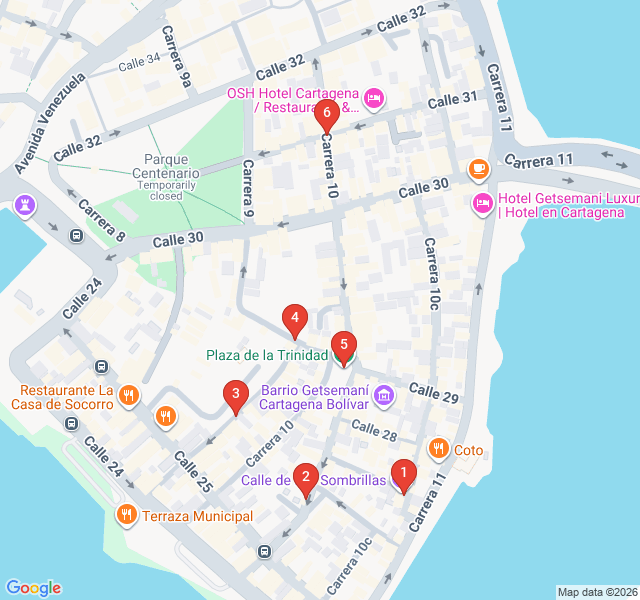 Route map for Getsemaní's Canvas: Street Art and Resistance